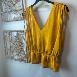 Banana Republic | Satin Ruched Cropped Peplum Top | Mustard Yellow | Size Small